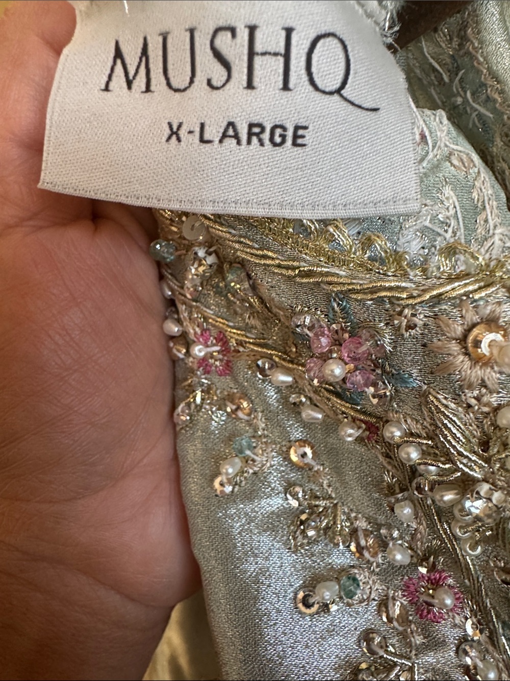 MUSHQ Embellished silk dress in Shimmering Aqua silver&tissue heavy work dupatta - Picture 13 of 16
